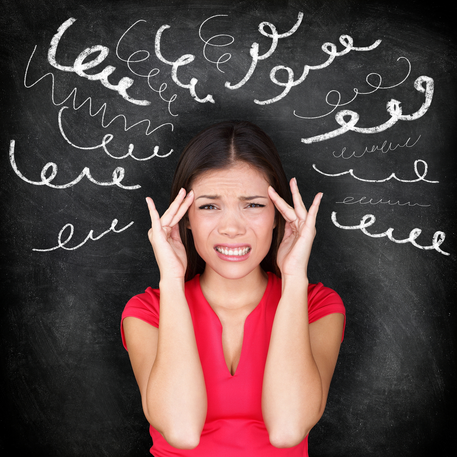 Stress - woman stressed with headache. Female stressed and worri